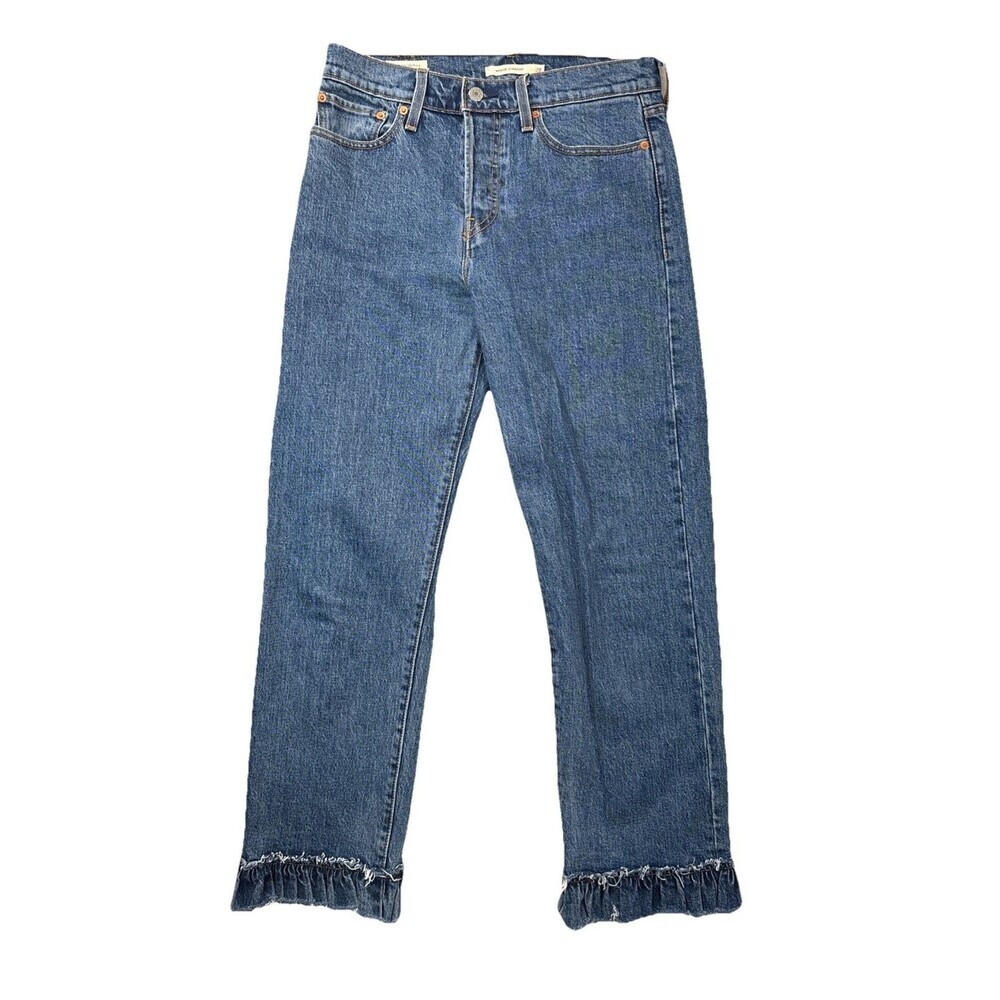 Levi’s Wedgie Straight High Rise Cheeky Blue Jeans in Ruffle My Feathers Size 28